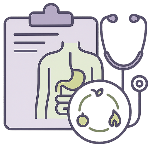 BMI section illustration showing medical clipboard, human torso with organs, stethoscope, and metabolic cycle